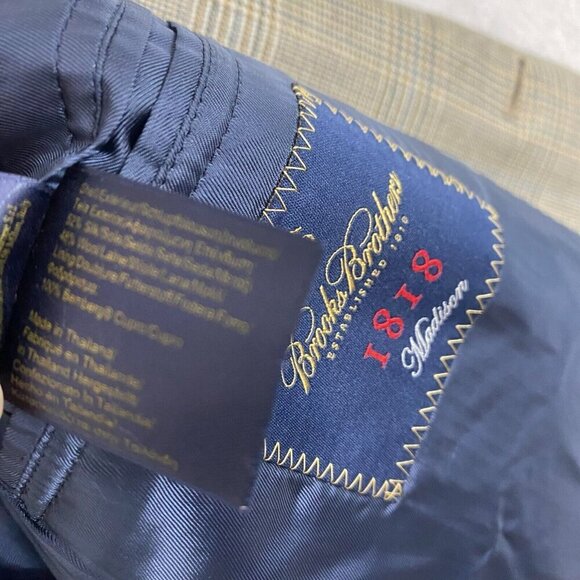 Brooks Brothers 1818 Madison Silk Wool Suit Jacket Size 42R Brown Blue Plaid - Picture 13 of 16